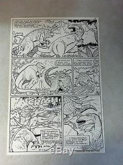 VALLEY OF THE DINOSAURS #9 pg 10 original comic art 1976 T-REX MUD BEAST BATTLE