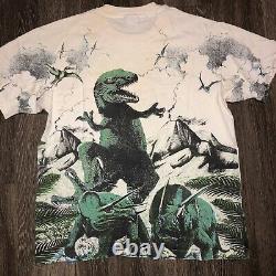 VTG 90s Jurassic Park T-Rex Dinosaurs All Over Print Rare Vintage XL