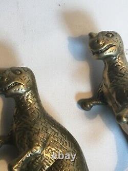 Vintage Brass Dinosaur Pair T-Rex