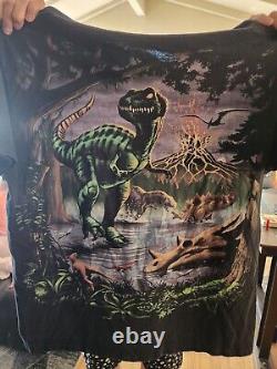 Vintage Liquid Blue T-Rex Extinction AOP shirt Size XL Dinosaur Boxy Fit RARE