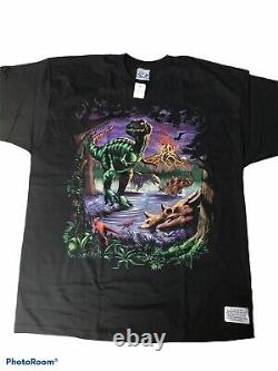 Vtg Liquid Blue 1997 Dinosaur T-Rex Jurassic T-Shirt Men XL Black New Deadstock